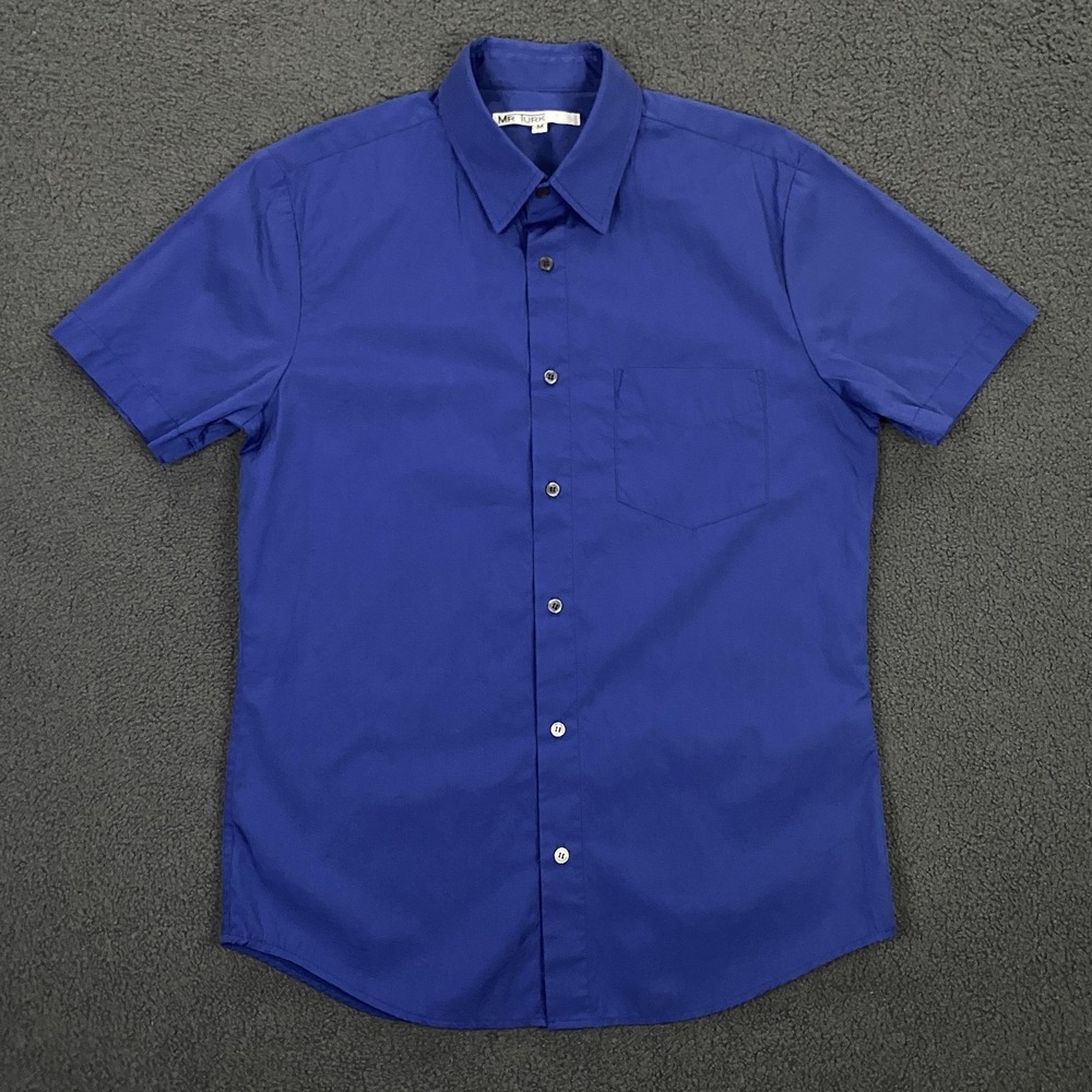 Mr Turk Shirt Mens Medium Blue Short Sleeve Button Up Cotton Casual Made USA